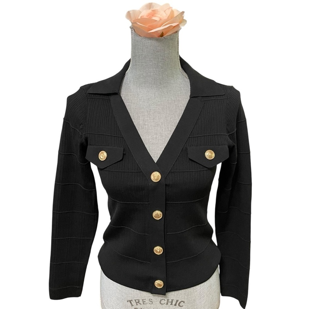 MAEVE By Anthropologie Collared Cardigan Sweater Women's Size XXS Black - Picture 2 of 13